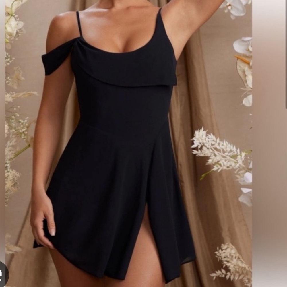 Oh Polly Draped Neck A-Line Mini Dress in Black size 10
